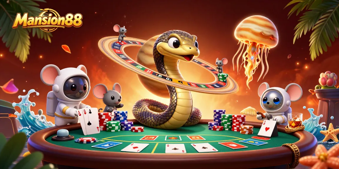 Experience vibrant casino action with Mansion88, featuring a playful cosmic betting scene.