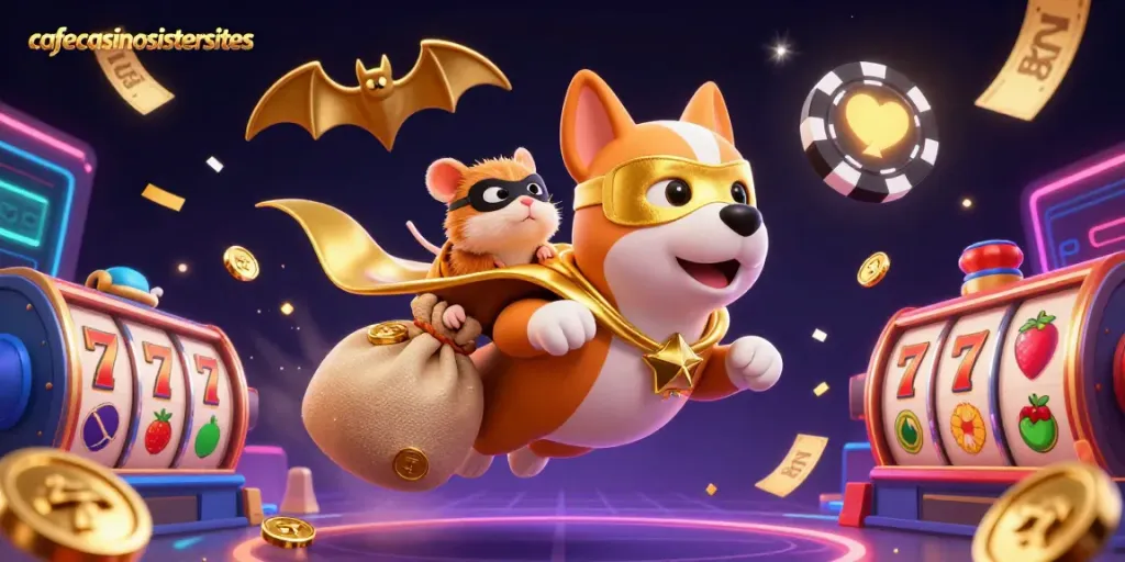 Engage with cafecasinosistersites through vibrant casino elements and cartoon heroes in action.