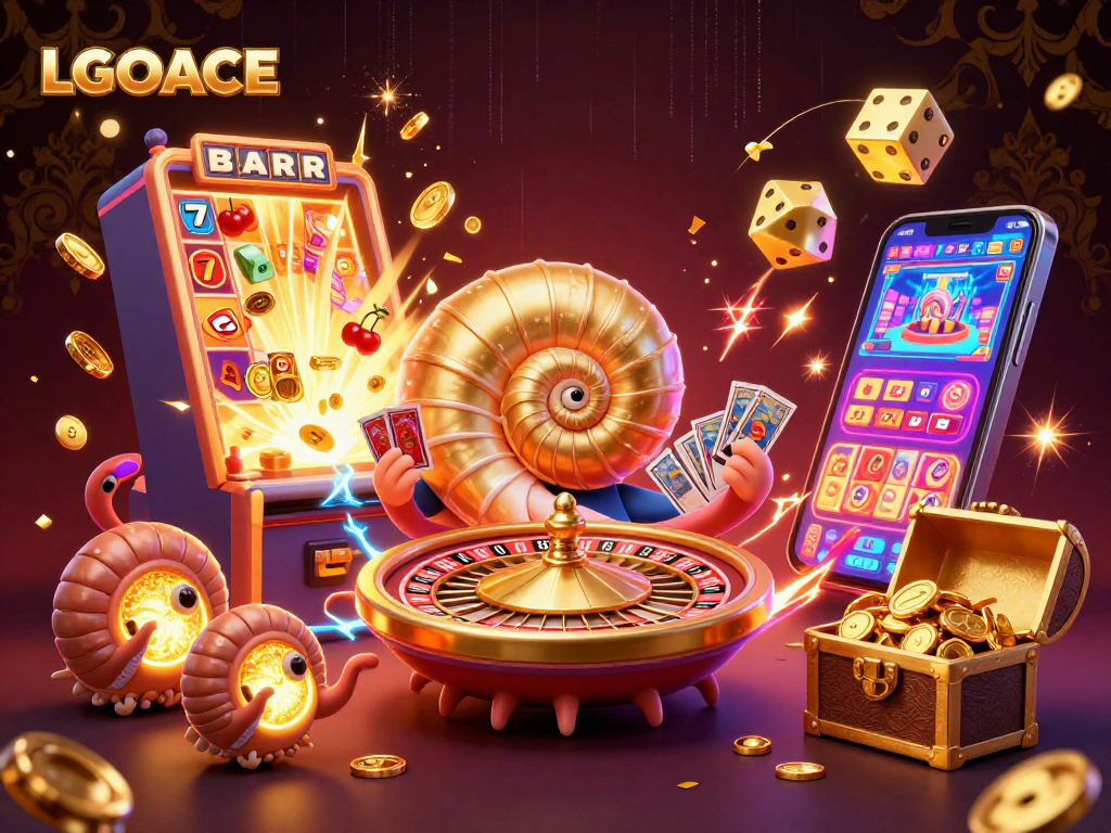 LGOACE showcases a thrilling casino scene with a giant nautilus, dynamic slot elements, and radiant effects.