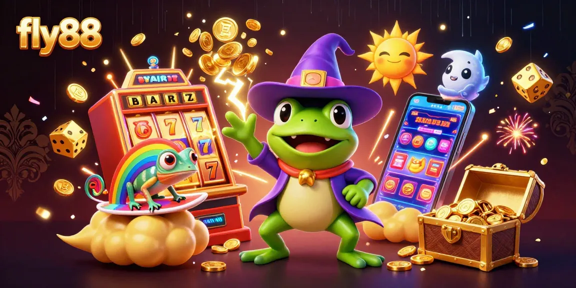 Experience the excitement of fly88 with vibrant characters and a rich casino atmosphere featuring golden coins and jackpot symbols.