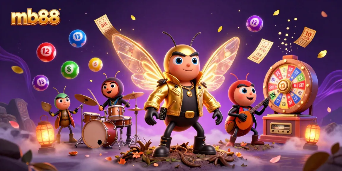 Experience the excitement of mb88 with a dynamic array of lottery elements and characters in a vibrant digital scene.