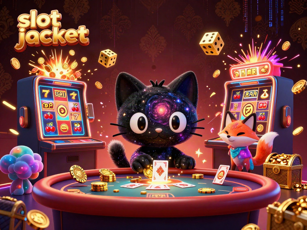 Menangkan slot jackpot dengan kucing lubang hitam 3D dan teman rubah nebula dalam kasino kosmik.