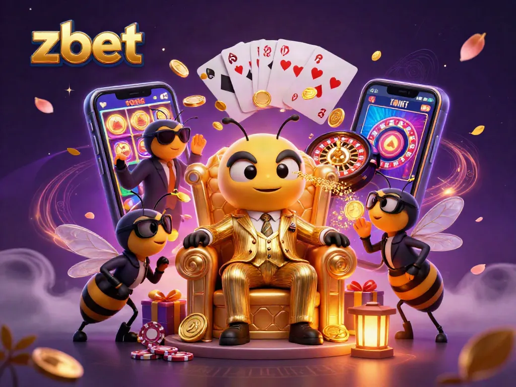 Zbet enhances your gaming experience with a vibrant illustration of a mob boss overseeing engaging casino games and elements.