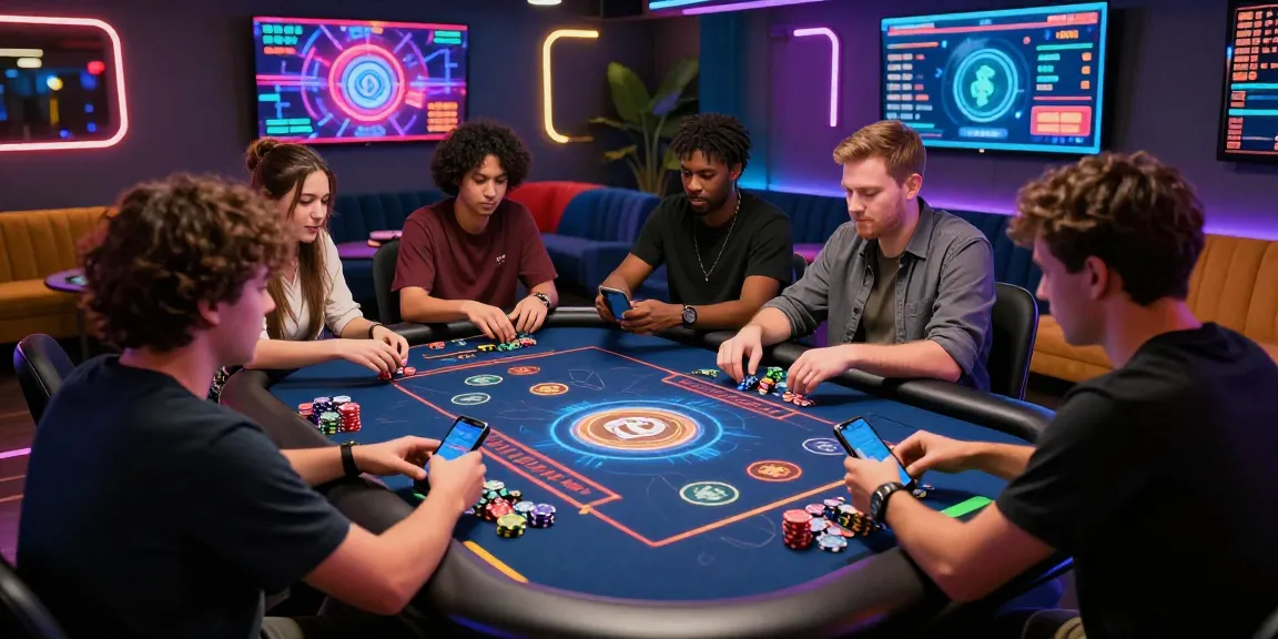 Exciting crypto casino scene with players enjoying digital gaming in a vibrant atmosphere.