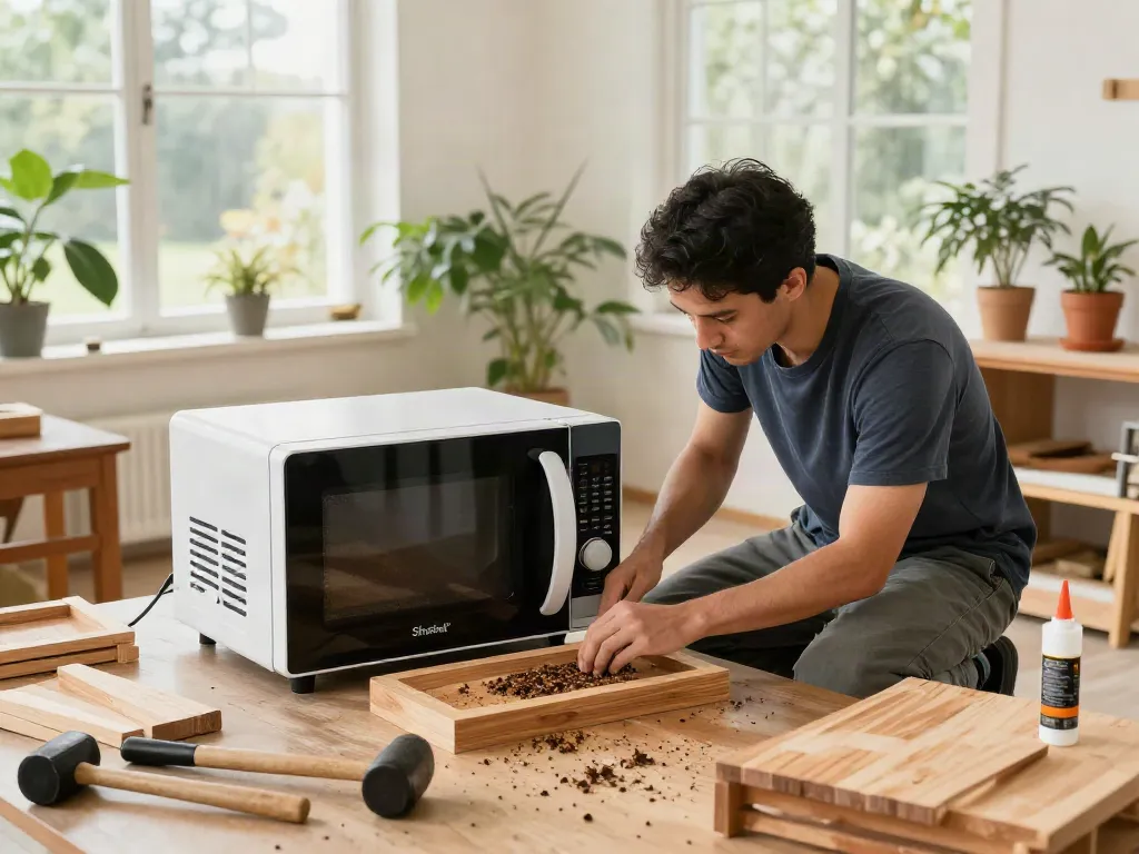 Shashel® microwave eliminates wood-boring insects in a workshop setting with natural light.
