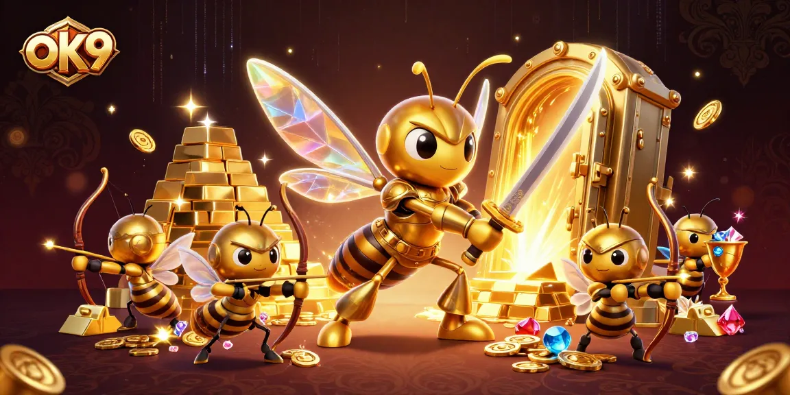 Engage with ok9's thrilling gaming experience, featuring vibrant scenes of the golden hornet in a casino adventure.