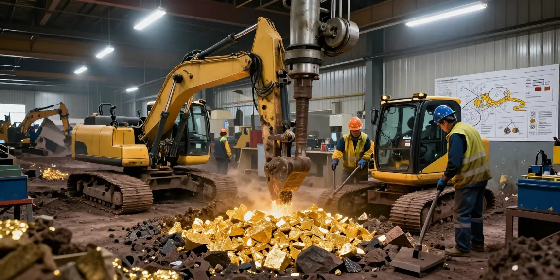 NAGA2000 mining professionals operating heavy machinery in a gold mining facility, showcasing teamwork and safety in industrial settings.