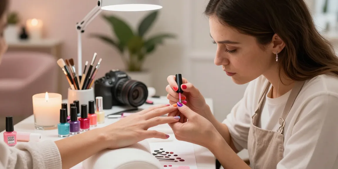 Seniman kuku menggunakan LUXURY12 untuk menciptakan seni kuku yang sempurna di salon modern.