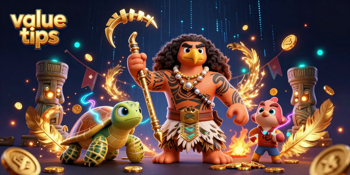 Engage value tips with a dynamic 3D casino illustration featuring a hawk demigod and glimmering tiki elements.