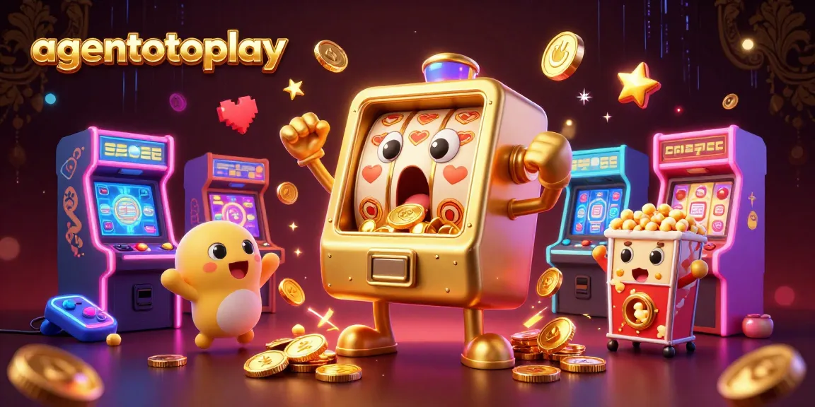 agentotoplay slot machine celebrates its jackpot amidst colorful casino game elements and coins.