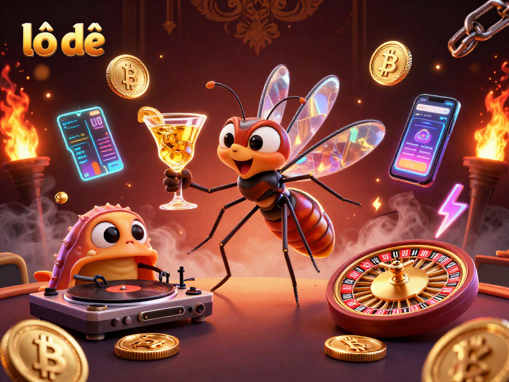 Engage in the lô đề casino experience with vibrant characters and glowing crypto elements in a dynamic scene.