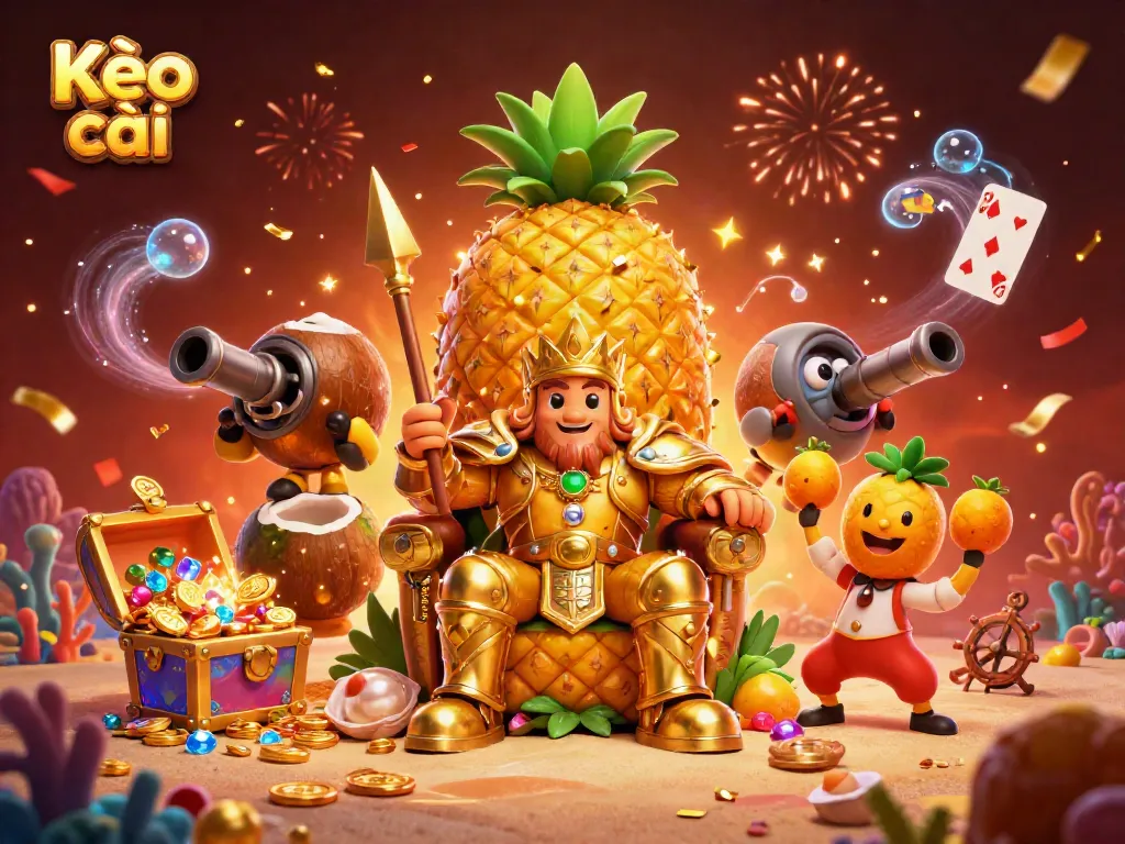 Enter the vibrant world of Kèo nhà cái with our golden pineapple king and lively casino scene, perfect for online gambling.