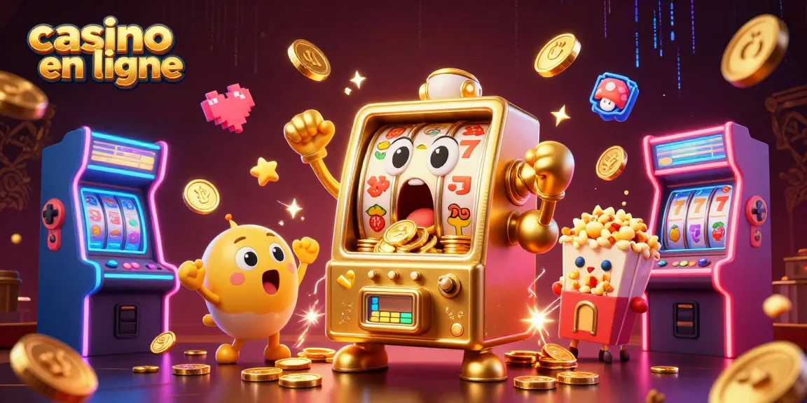 Jackpot gagnant sur un casino en ligne avec une machine à sous dorée et des machines à sous bébés, ambiance festive.