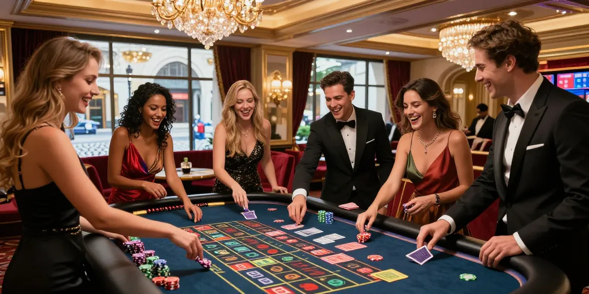French casino backlinks showcased in a lively gaming scene with friends winning at roulette
