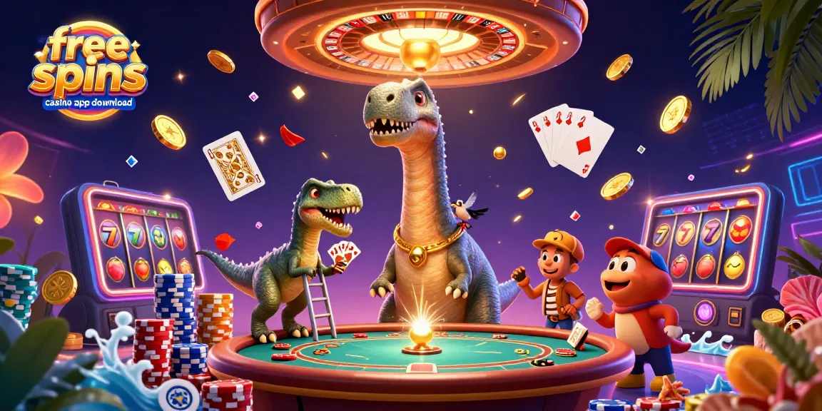 Experience winning excitement with free spins casino app download amidst vibrant 3D casino characters.
