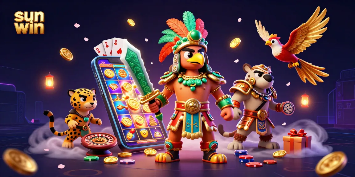 Spin to win with sun win in a vibrant Aztec-themed casino scene, featuring thrilling game elements.