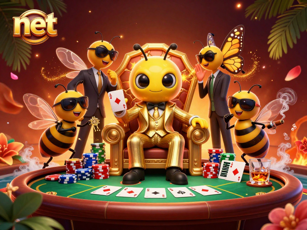 Engage in thrilling poker with the vibrant net platform featuring a bumblebee mob boss.
