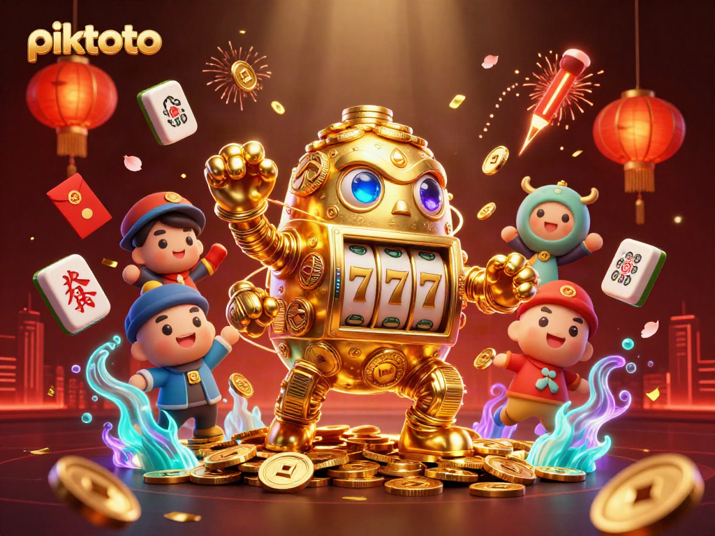 Experience thrilling slots action at piktoto with a dynamic 3D illustration of a golden golem.