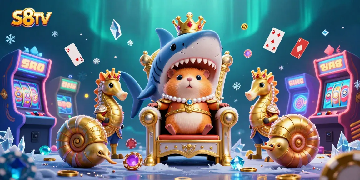 Experience the thrill of S8TV with a lively 3D illustration of a hamster king ruling a casino under the ocean.