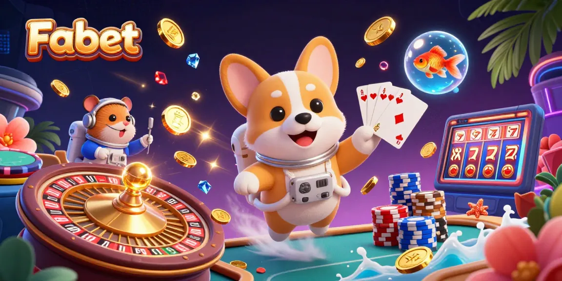 Experience thrilling gameplay at Fabet as a cartoon astronaut corgi navigates a cosmic casino.