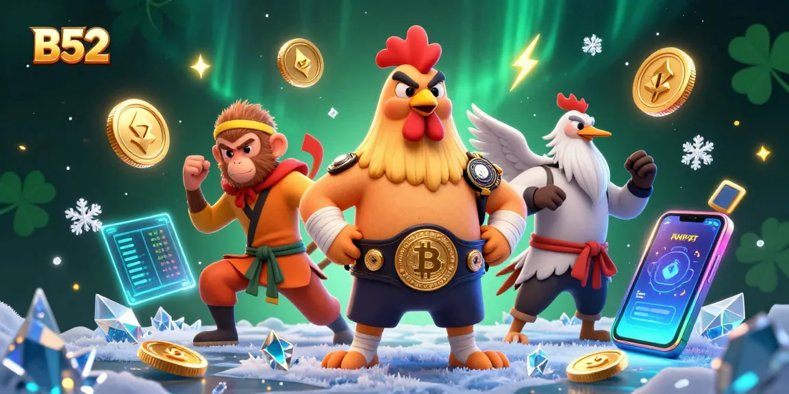 B52 ignites excitement with a fierce rooster and monkey martial artist battling for jackpot treasures with cryptocurrency elements.