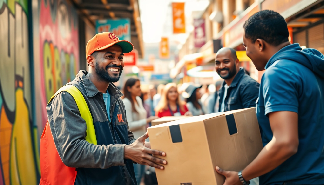 Engaging scene of Marketplace Pickup mesa with diverse individuals coordinating deliveries.
