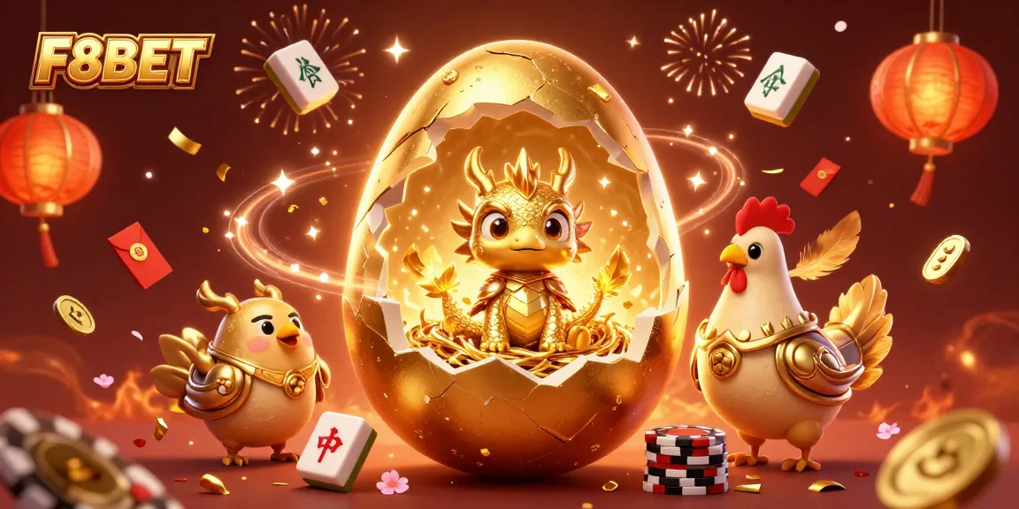 Experience high-stakes gaming excitement with F8BET's vibrant golden dragon and poker chip scene.