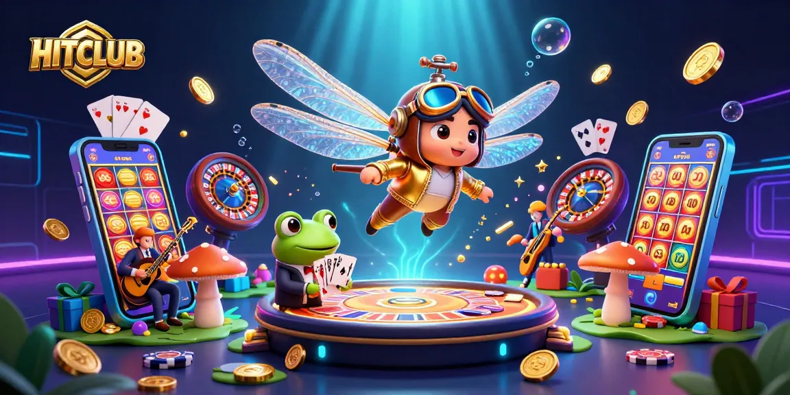 HITCLUB casino illustration featuring dynamic characters and vibrant gambling elements.