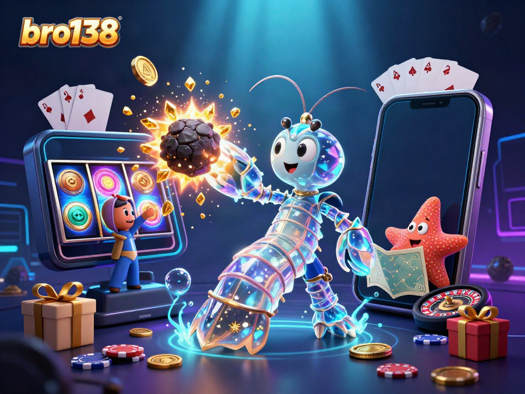 Engage in thrilling play at bro138 with animated galactic characters amidst vivid casino visuals.
