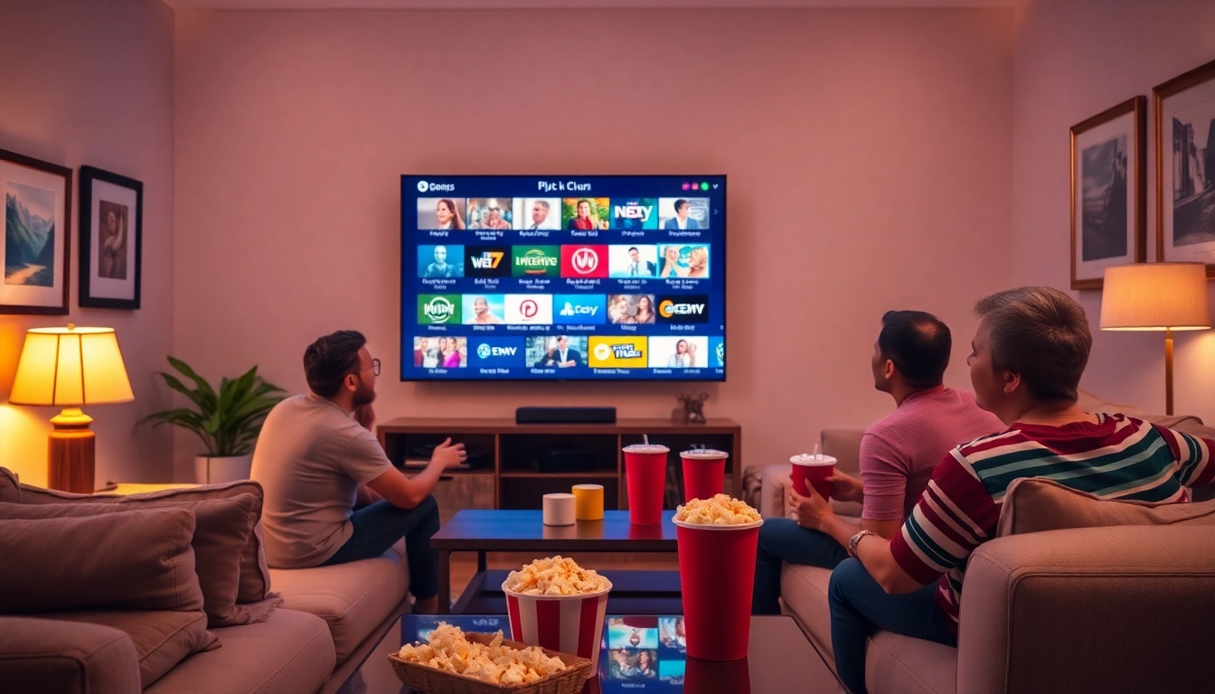 Enjoying IPTV Trial on a sleek smart TV with a cozy family setup, highlighting vibrant channels.