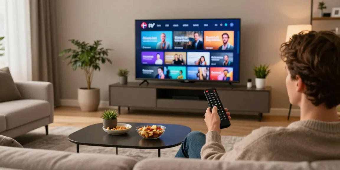 Enjoying IPTV Norway service with vibrant Nordic channels in a cozy living room