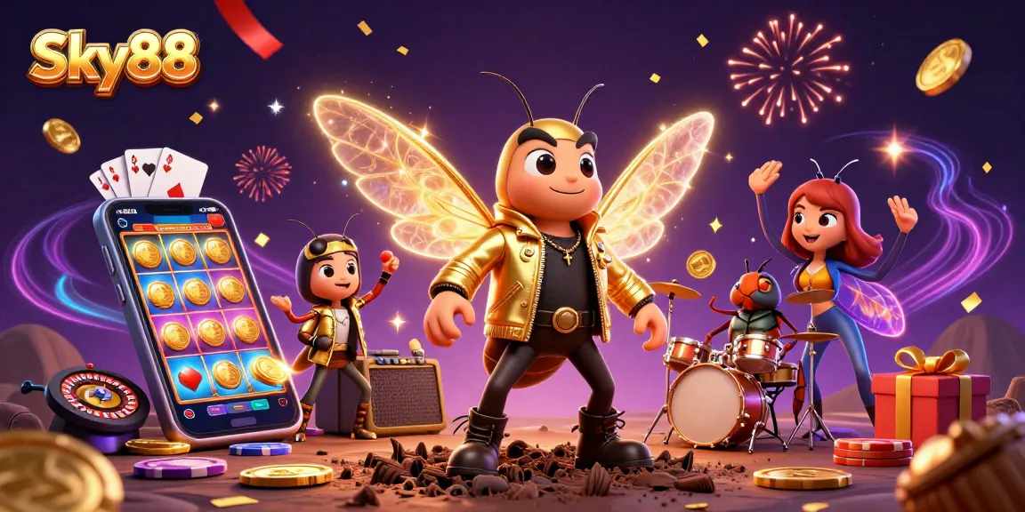 Engage with Sky88's thrilling casino experience featuring vibrant slot games and exciting characters.