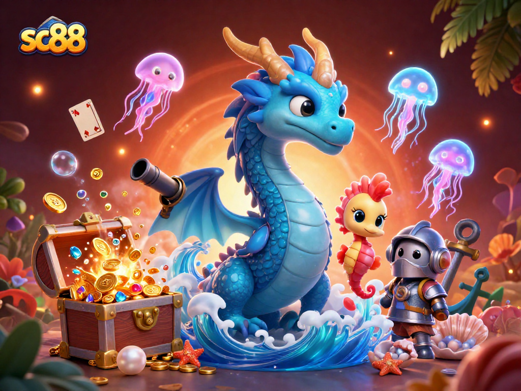 Engage in thrilling underwater adventures with sc88 as a vibrant dragon, seahorse knight, and jellyfish flourish.