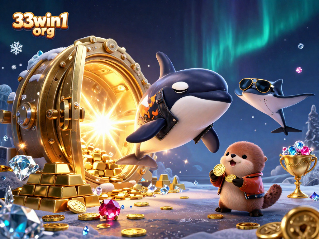 Experience the thrill of gaming with 33win1 org in this vibrant 3D casino illustration featuring sea creatures.