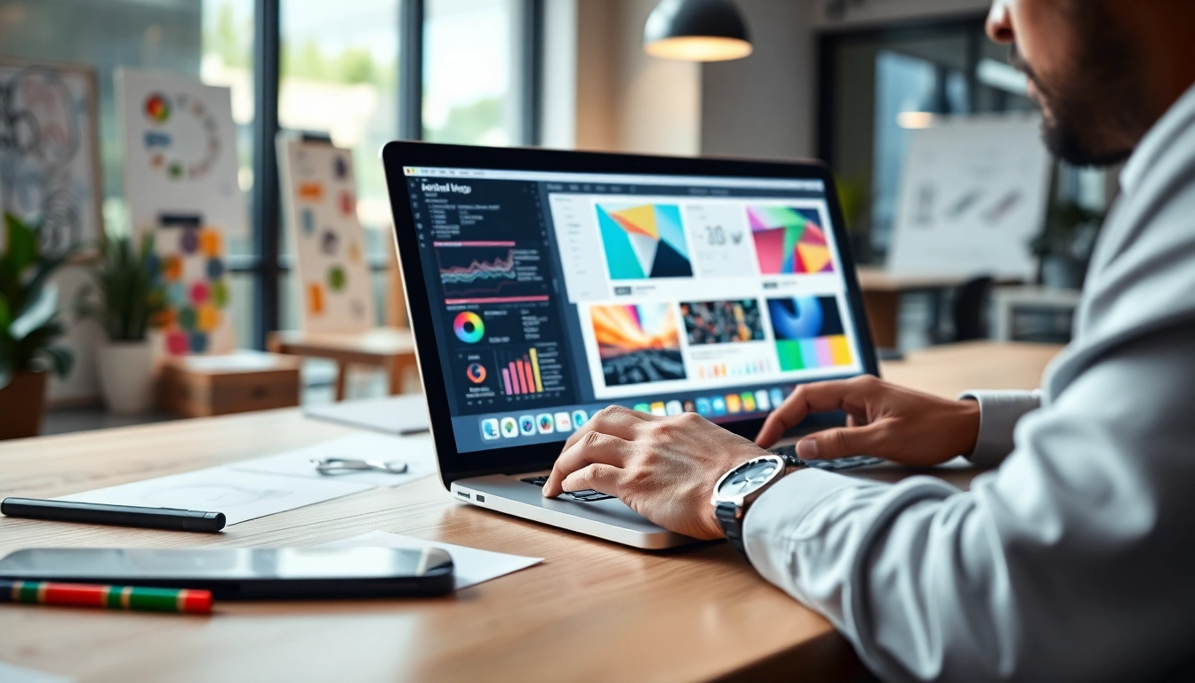 Visualize the concept of edmonton web design through a creative workspace showcasing design tools.