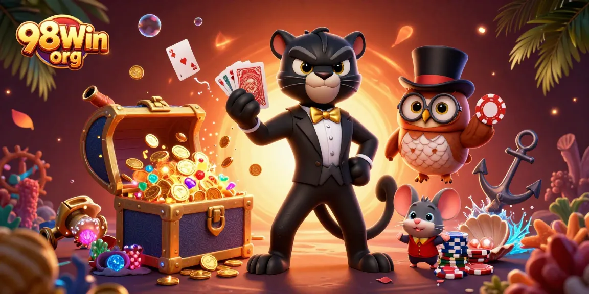 Experience the thrill with 98Win org as characters engage in high-stakes casino excitement.