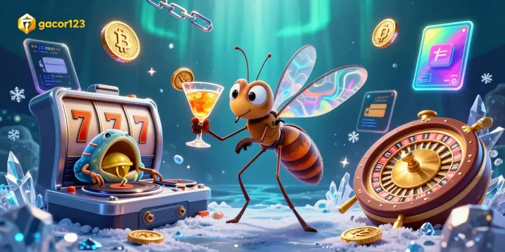 Experience the excitement at gacor123 with a vibrant casino mascot scene featuring unique 3D characters.