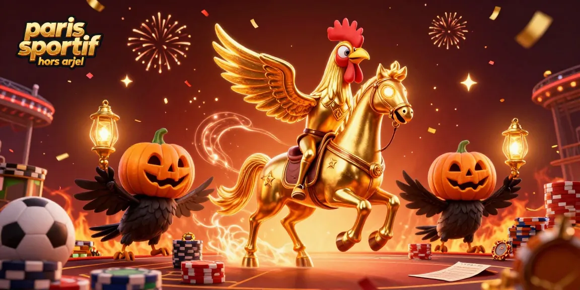 Un coq doré sportif avec sa tête lumineuse participe à des paris sportifs hors ARJEL.