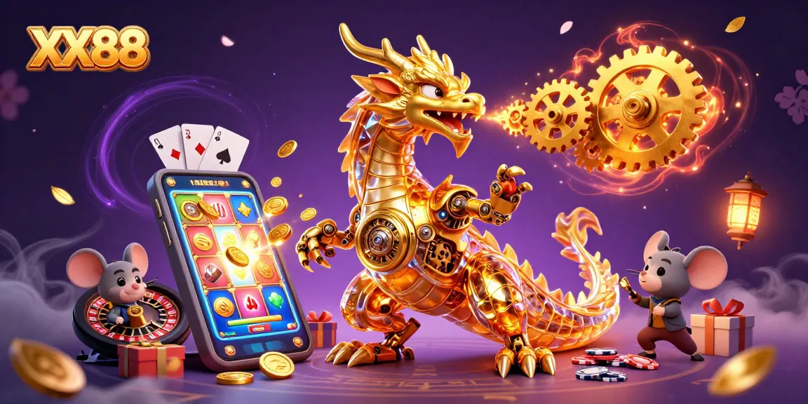 Experience exciting games at XX88 with a golden dragon and immersive casino elements.