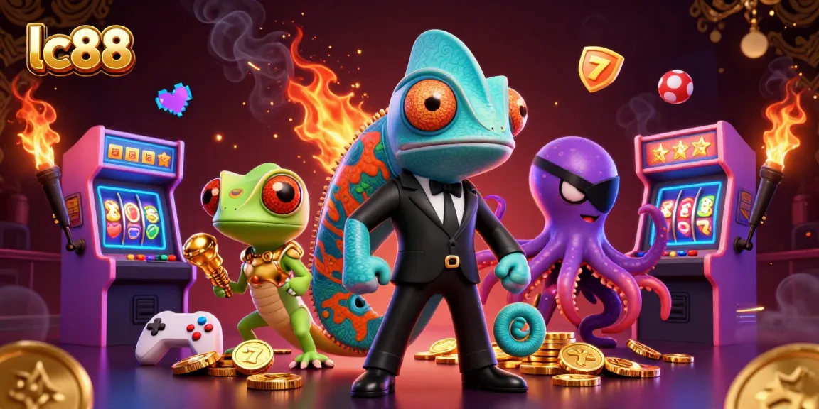 Engage in vibrant lc88 casino action with 3D characters among colorful gaming elements.