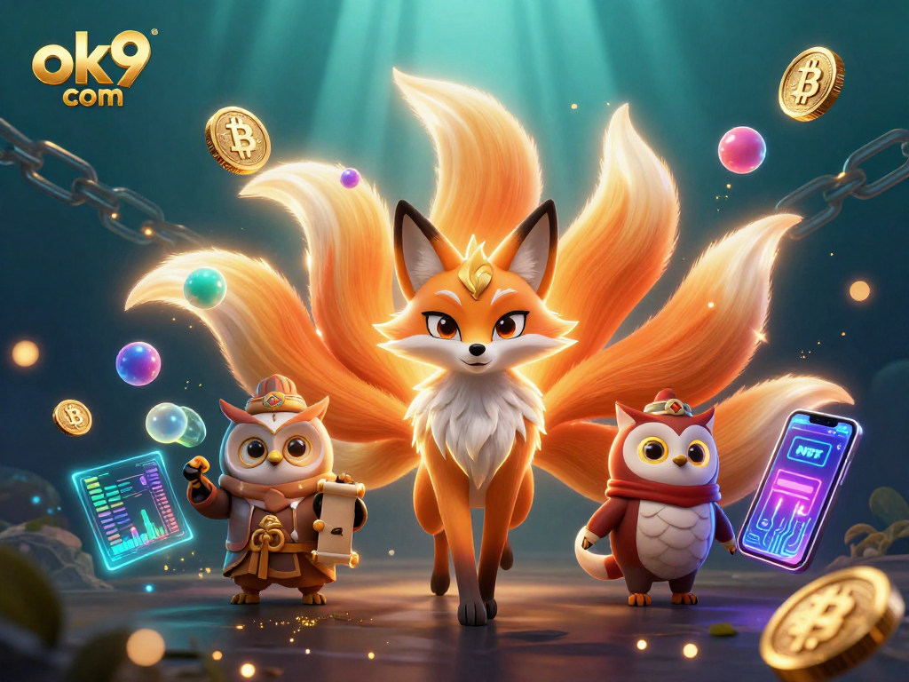Bet on exciting games at ok9 com featuring vibrant characters and glowing crypto elements.