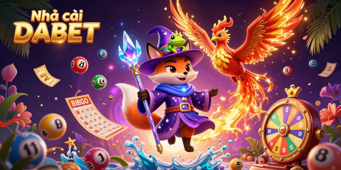 Join the magical journey with Nhà cái DABET in this vibrant casino-themed illustration featuring gaming elements and energy.