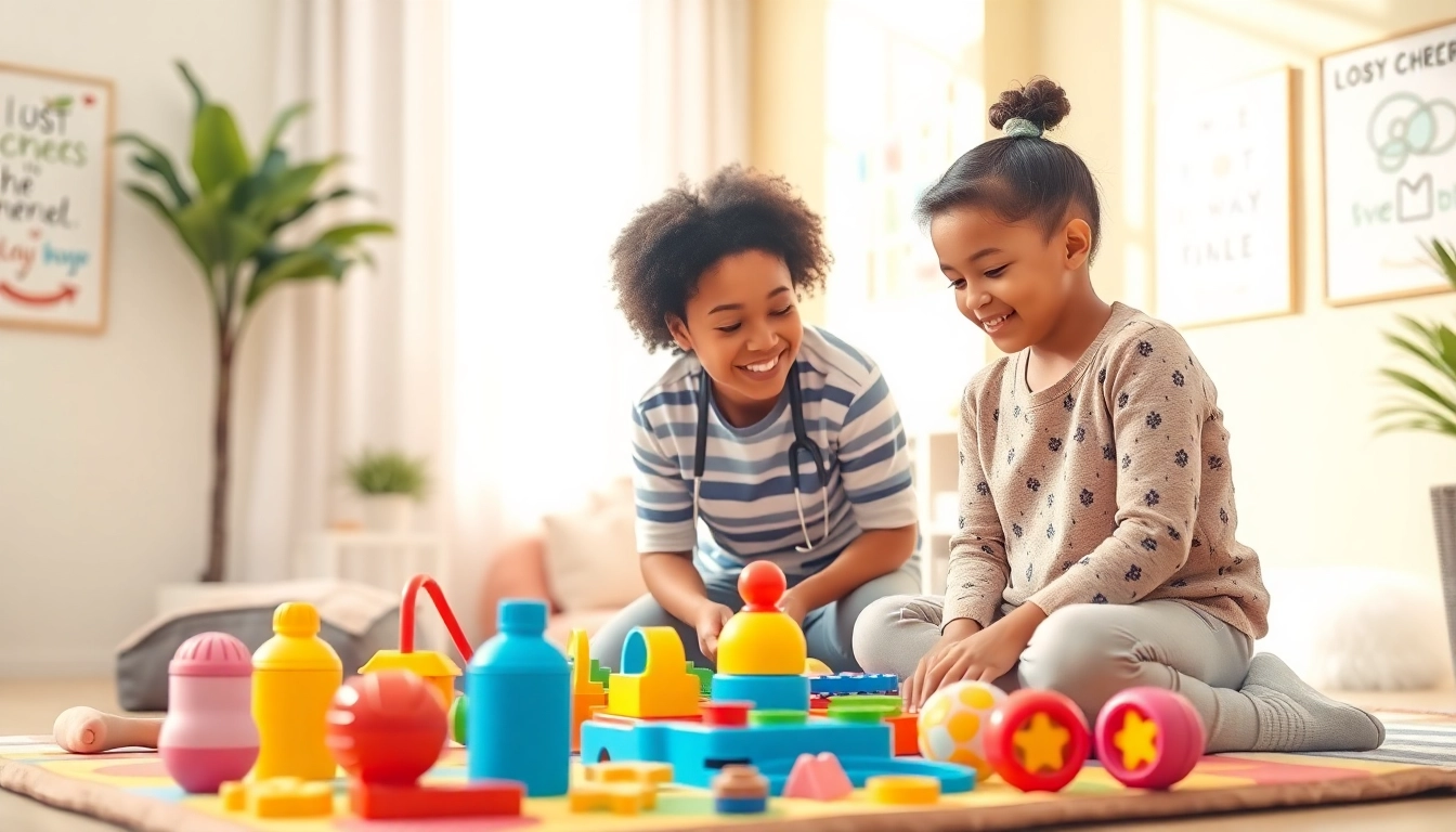 Children participating in ABA services with engaged therapist in a welcoming environment.