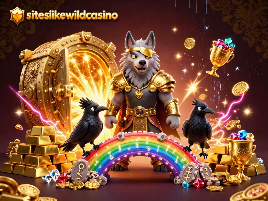 Experience siteslikewildcasino with thrilling 3D Norse mythology-inspired casino adventure illustration.
