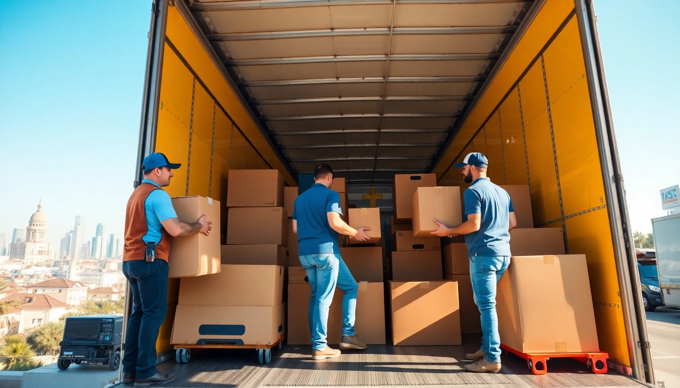 Efficient team of moving companies edmonton professionals loading boxes into a truck.