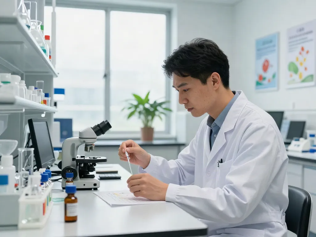 Researcher studying swiss chems retatrutide in modern lab setting.