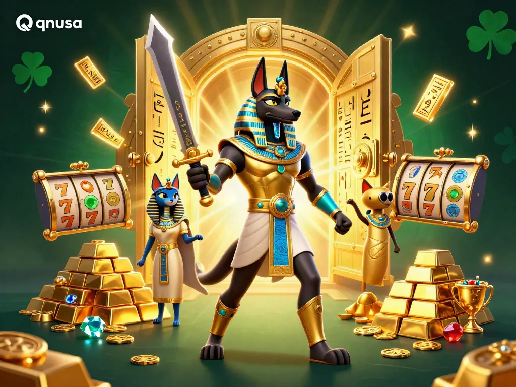 Experience thrilling jackpots at qqnusa with this vibrant and detailed ancient Egyptian casino scene.