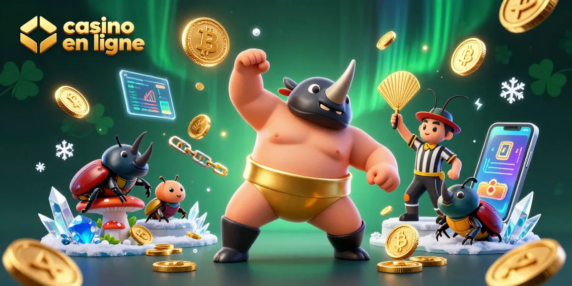 Plongez dans un univers captivant de casino en ligne, avec un scarabée sumo entouré de pièces d'or.