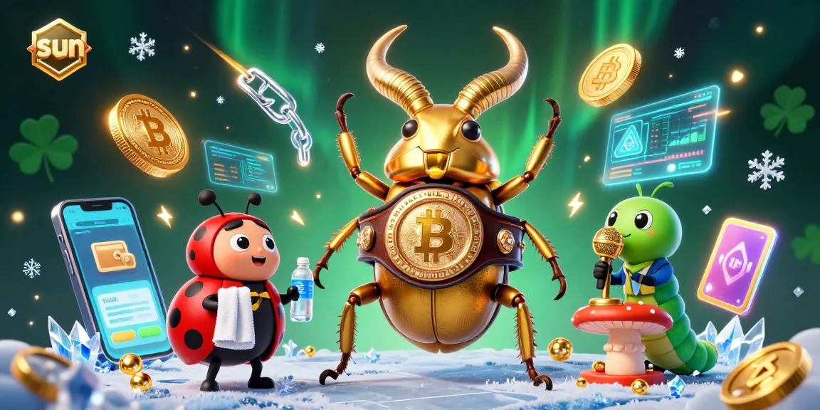 Bet on the sun with vibrant casino action featuring giant beetles and crypto elements.