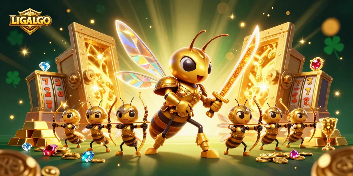 LIGALGO brings an exciting slot experience with golden hornet warriors amidst treasures and slot reels.